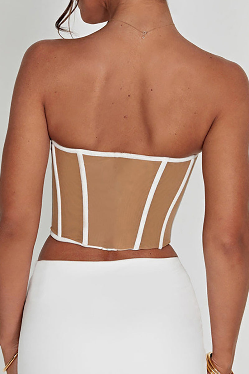 Sweetheart Neck Backless Line Print Irregular Hem Slim Tube Top