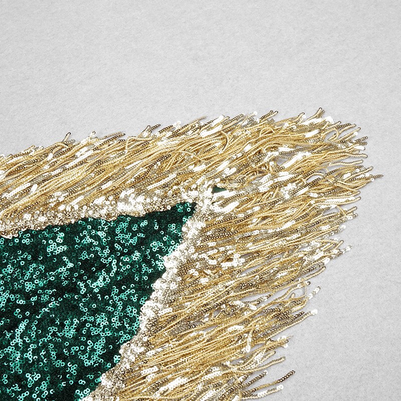 Dark Green Sequin Temperament Tassel Long Skirt Evening Dress Party Slim Evening Dress