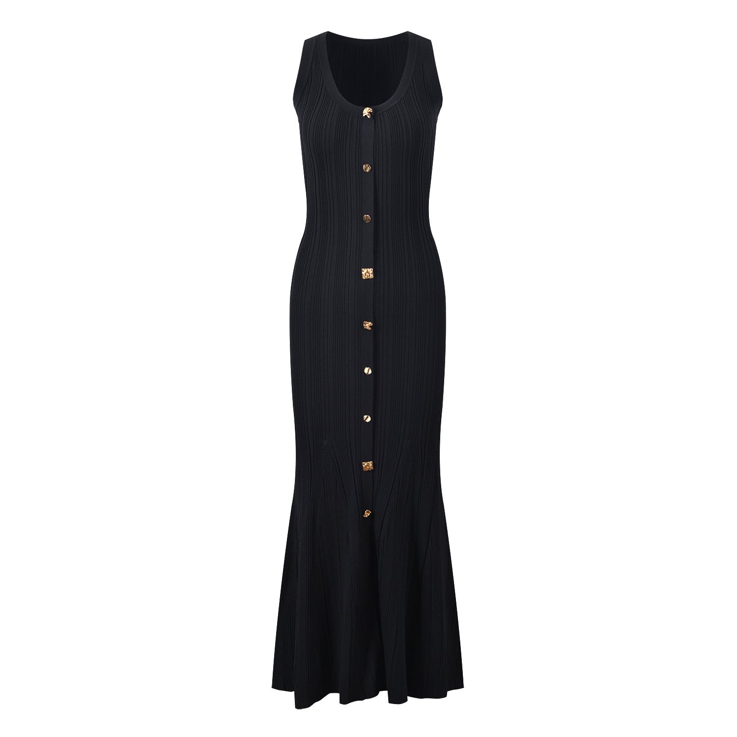 French socialite temperament elegant slim fit and slimming round neck single breasted sleeveless knitted dress long skirt