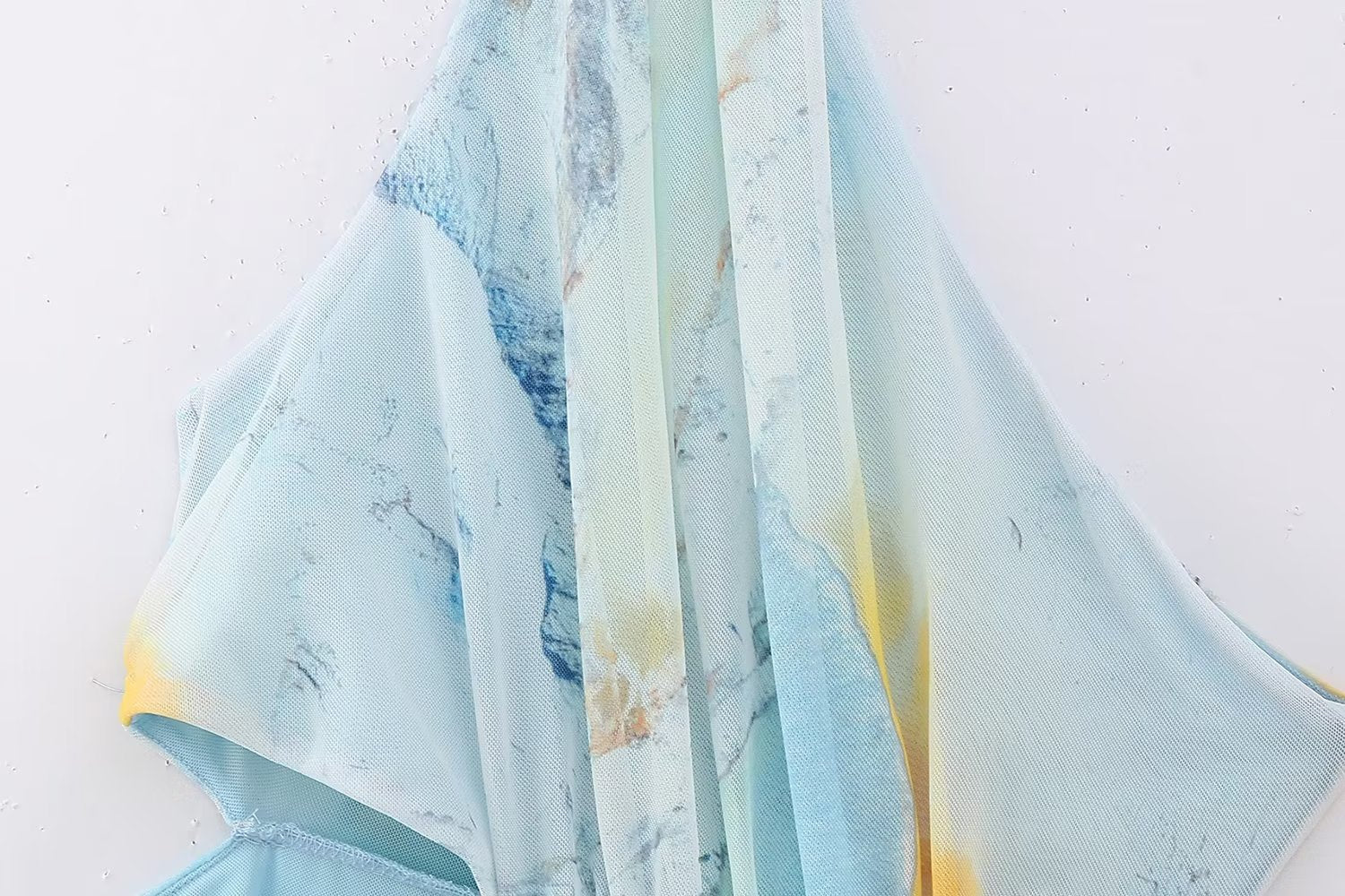 Print Tulle Dress Female Beach Resort Style Asymmetrical Collar Waist Hollow Out Design Perspective Dress