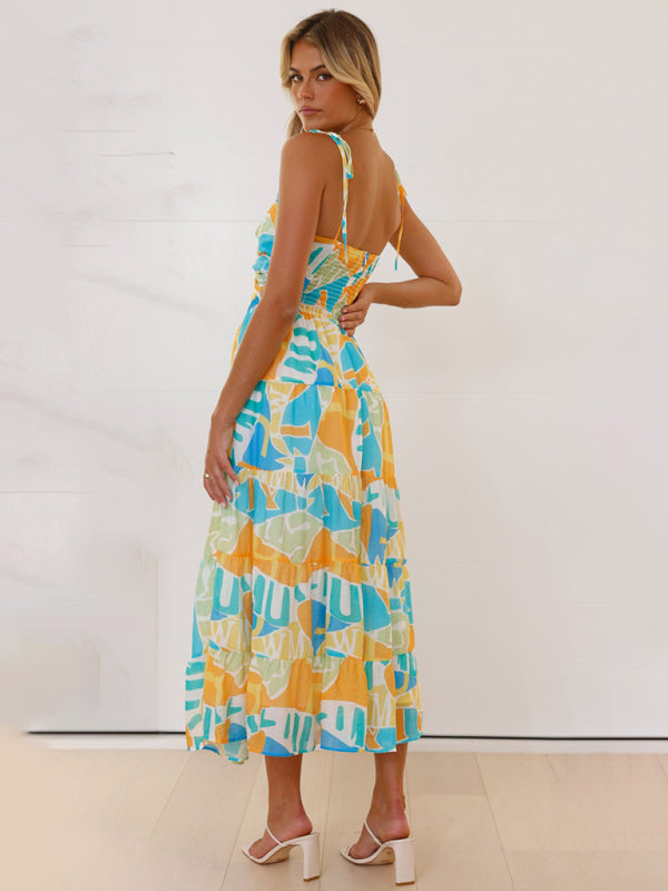 Beach holiday long dress sexy hot girl suspender dress