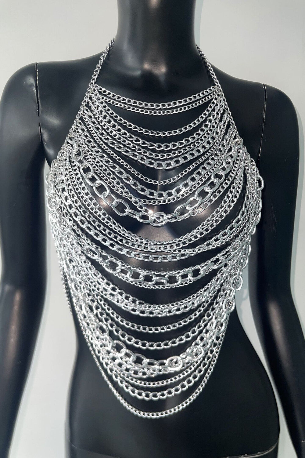 Dangle Chains Cutout Halter Neck Backless Party Crop Top - Silver
