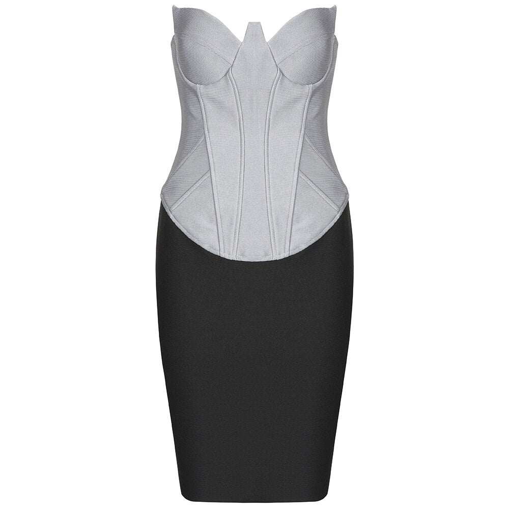 Chic Color Block Bandage Mini Dress Sexy Strapless Sleeveless Celebrity Party Club Dress