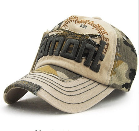 Camouflage Daxie Distressed Embroidered Cotton Baseball Cap