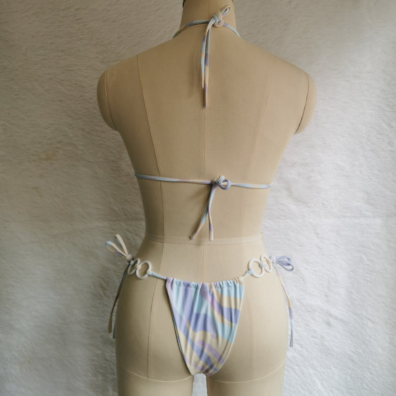 Bikini-Badeanzug-Set mit Blumenmuster, ausgehöhlt und gekreuzten Schnüren