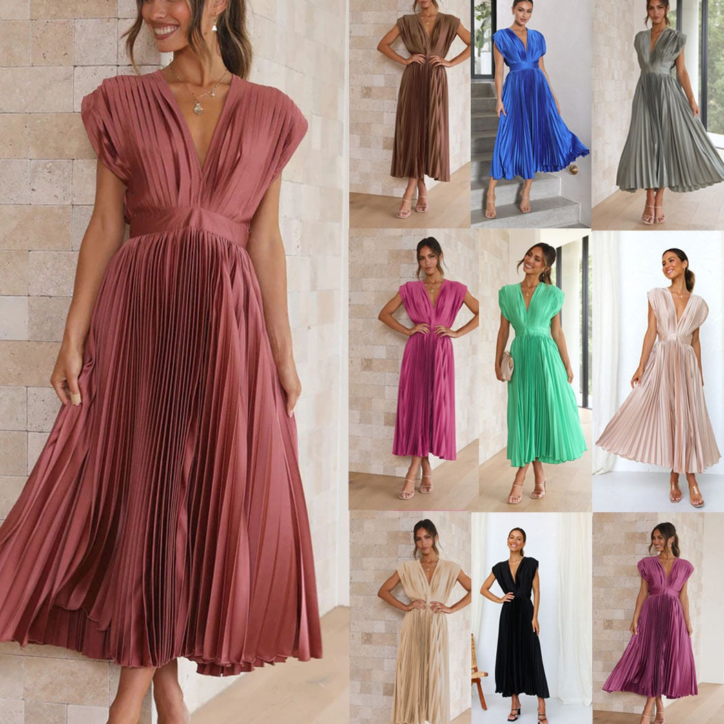 Spring/Sexy Pleated Dress INS Casual Loose Zipper Sleeveless Dress