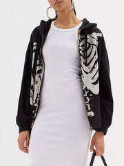 Kapuzenpullover mit Reißverschluss und Kordelzug im Skelett-Design