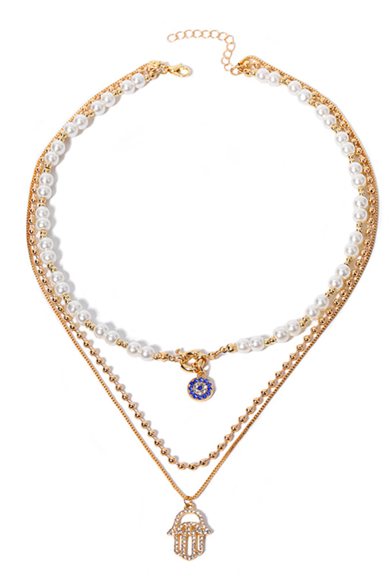Devil's Eye Pendants Pearls Alloy Layered Necklace - Gold