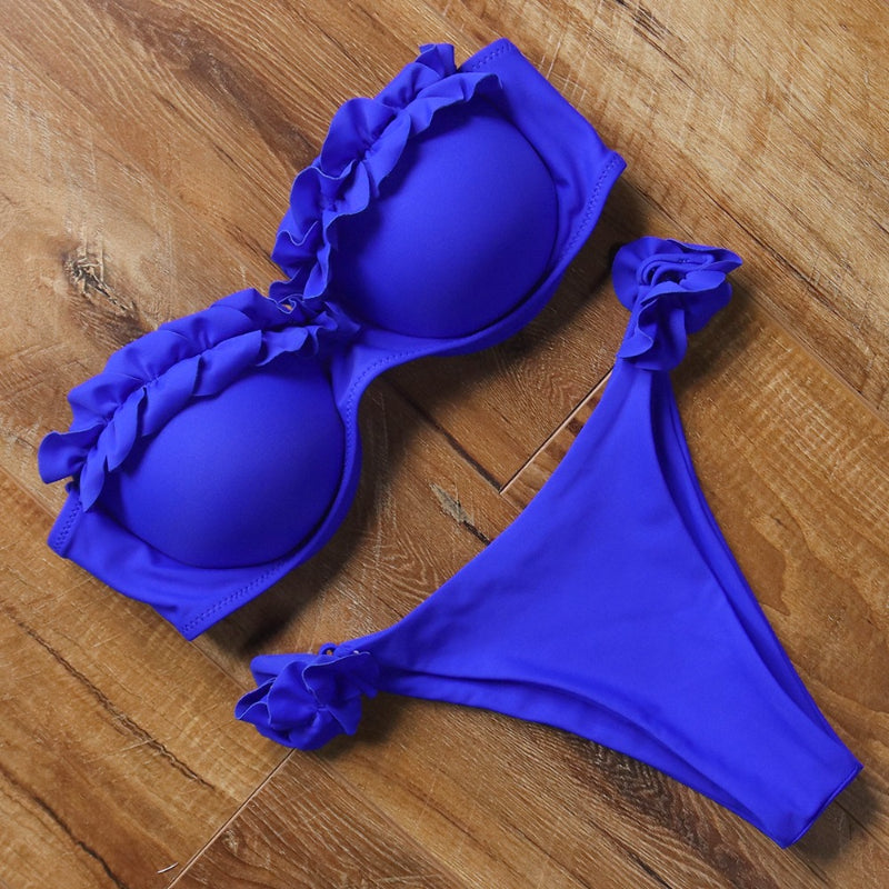 Conjunto de bikini de dos piezas con sujetador push-up sólido