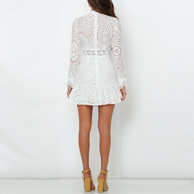 Long Sleeve Ruffle Hollow Out Office Dress