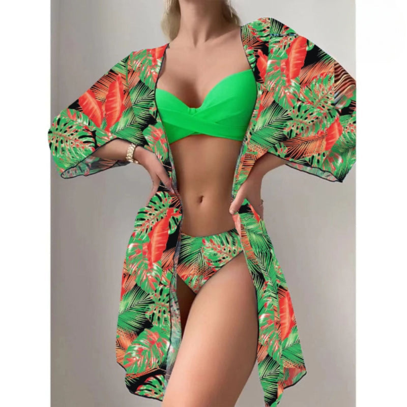 Three Piece Printed Cover Bikini For Women