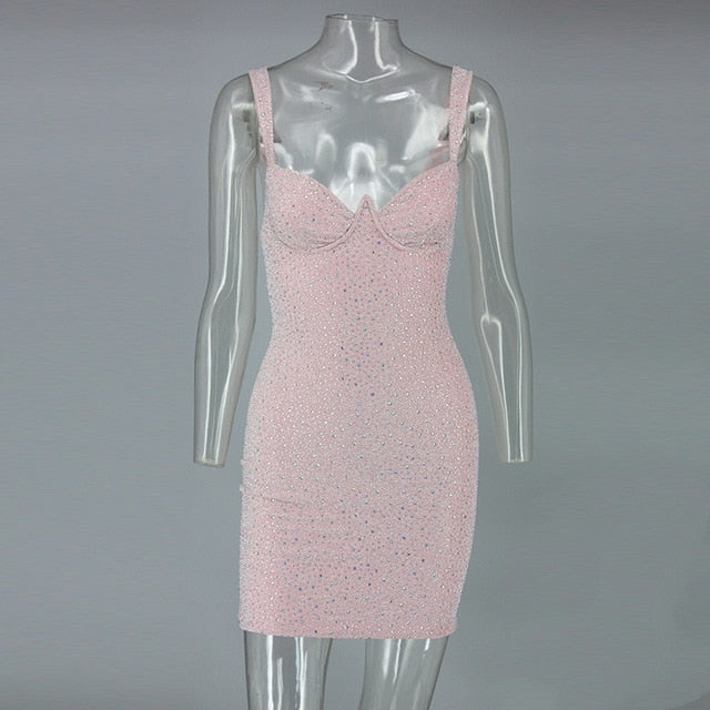 Diamond Reflective Party Dress Women Mini Strapless Backless Sexy Dress Elegant Bodycon Dresses Vestidos