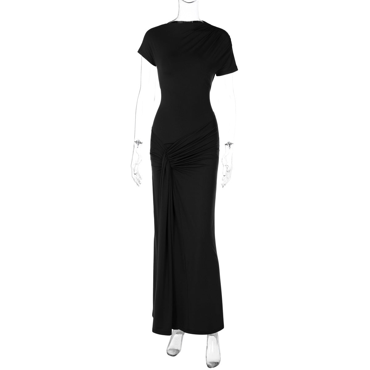 Autumn product temperament slim fit pleated lace up short sleeved dress