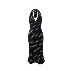 Polka print strap neck bag hip skirt dress
