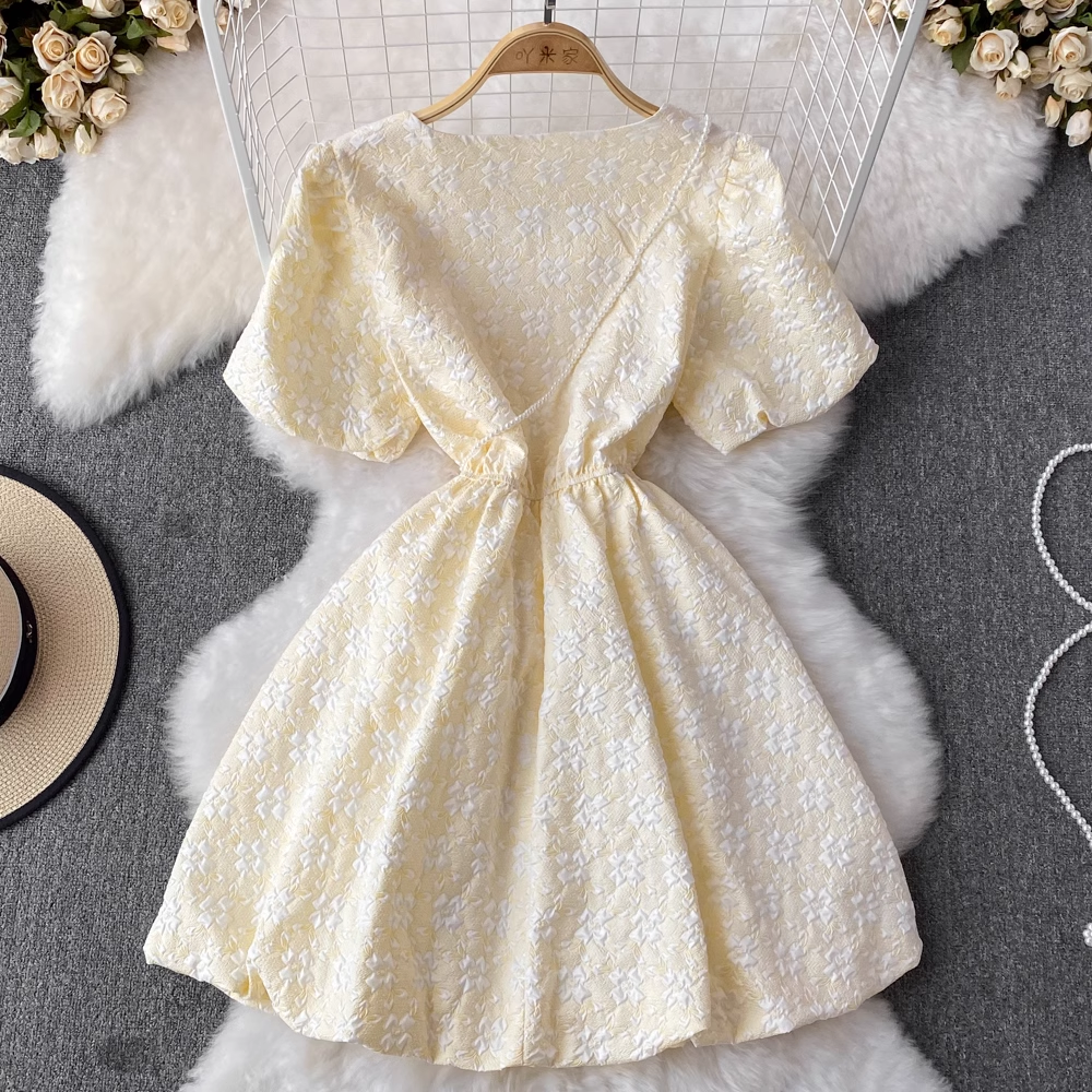 Retro Puff Sleeve Square Neck Mini Dress