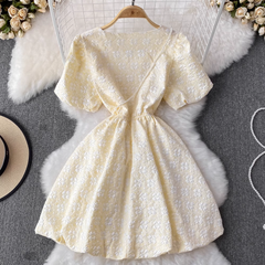 Retro Puff Sleeve Square Neck Mini Dress
