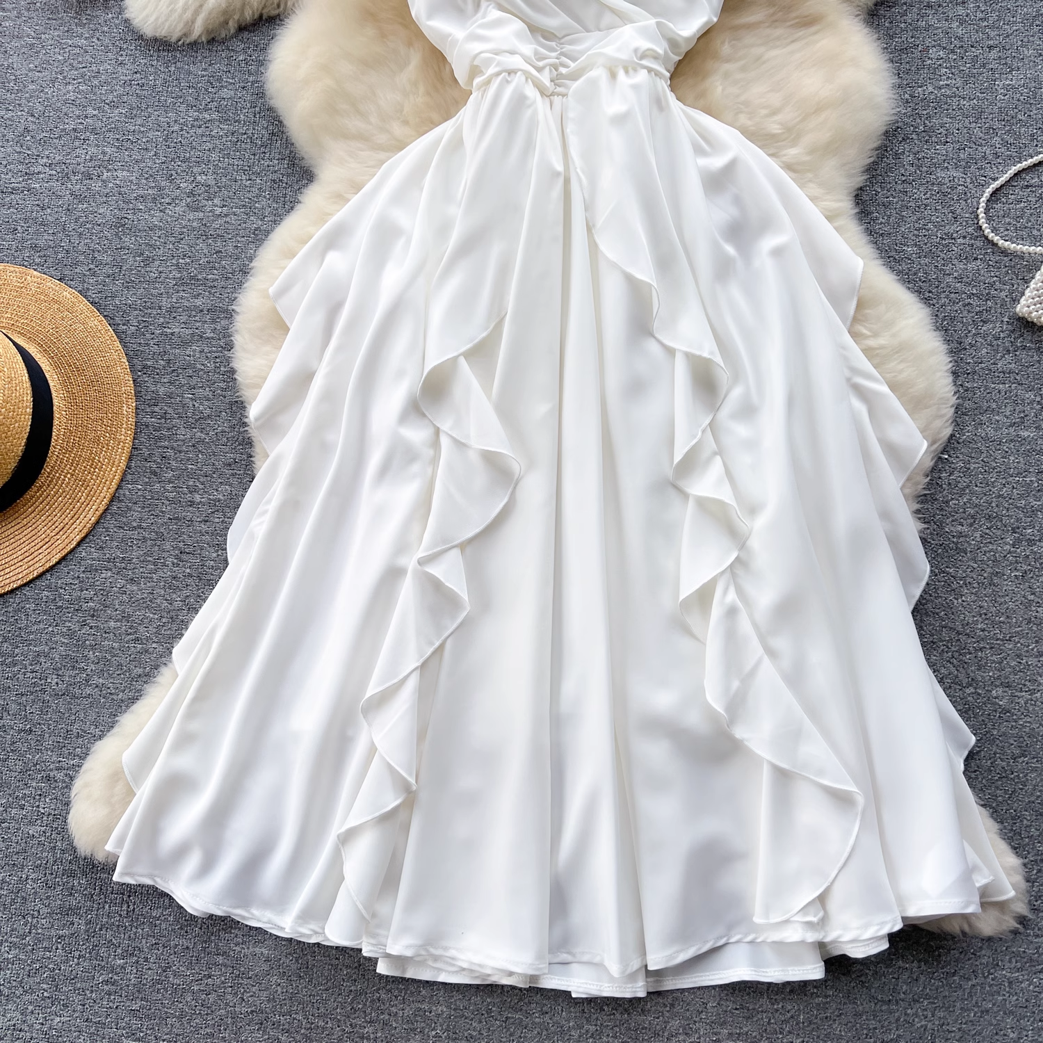 White Ruffle Holiday Maxi Dress