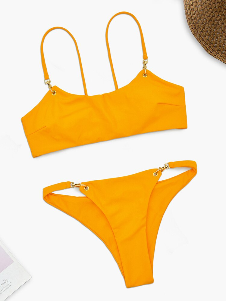 Bikini mit Metallknöpfen, einfarbig