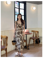 Neues Retro-Kleid mit Rundhalsausschnitt und Rüschendruck