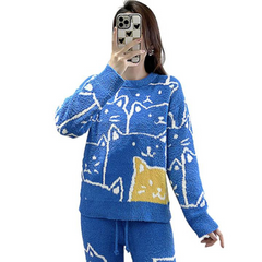 Suéter moderno con dibujos de pareja de gatos
