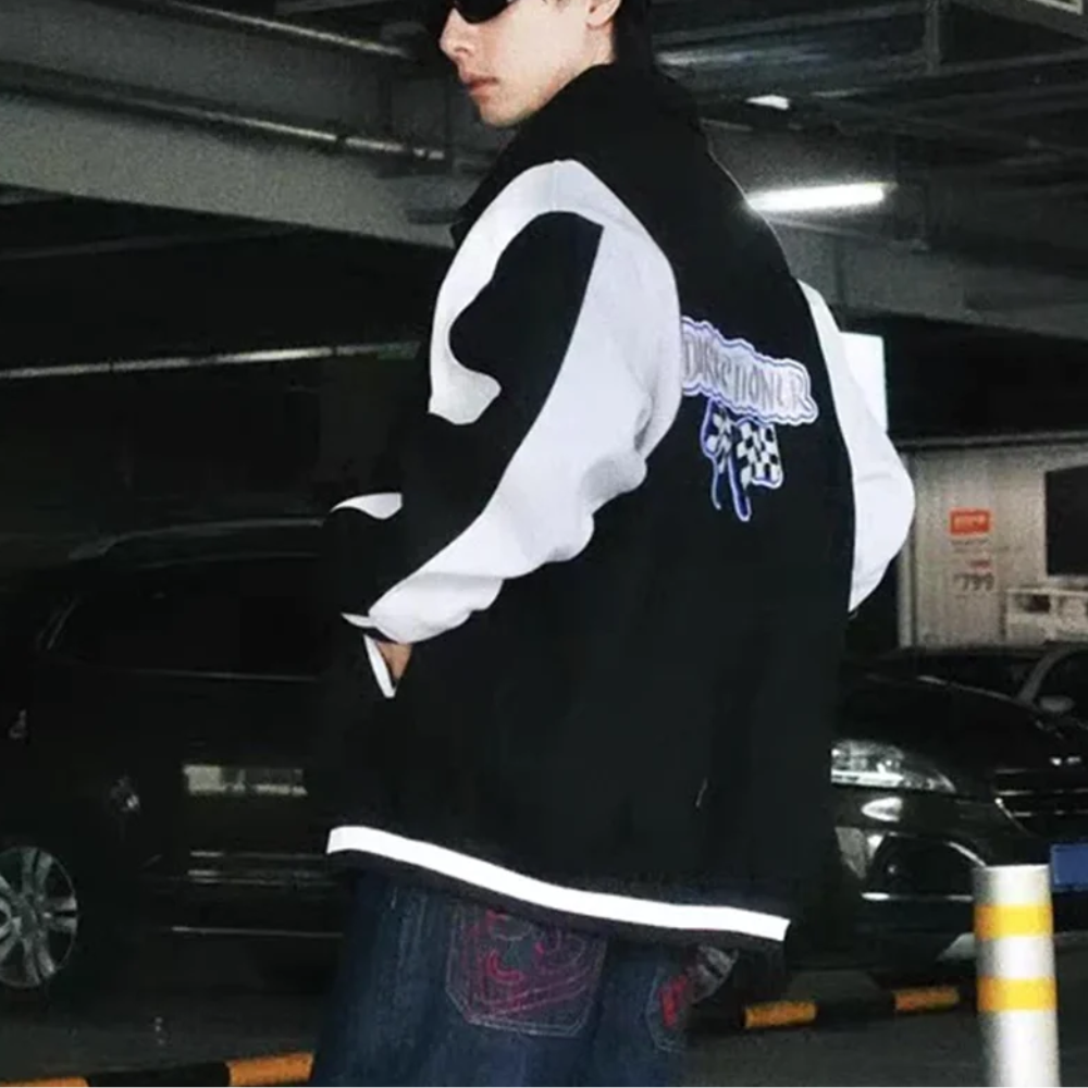 Casual Contrast Color Letter C Jacket