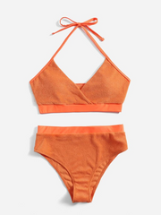 Conjunto de bikini cruzado de cintura alta