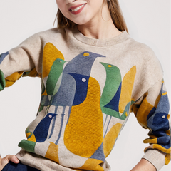 Bunter Vogelpullover