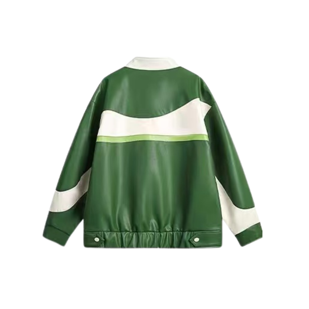 chaqueta de cuero con bloques de color