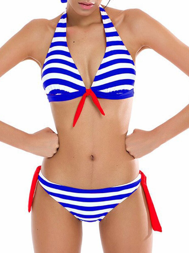 Striped Print Bikini Set