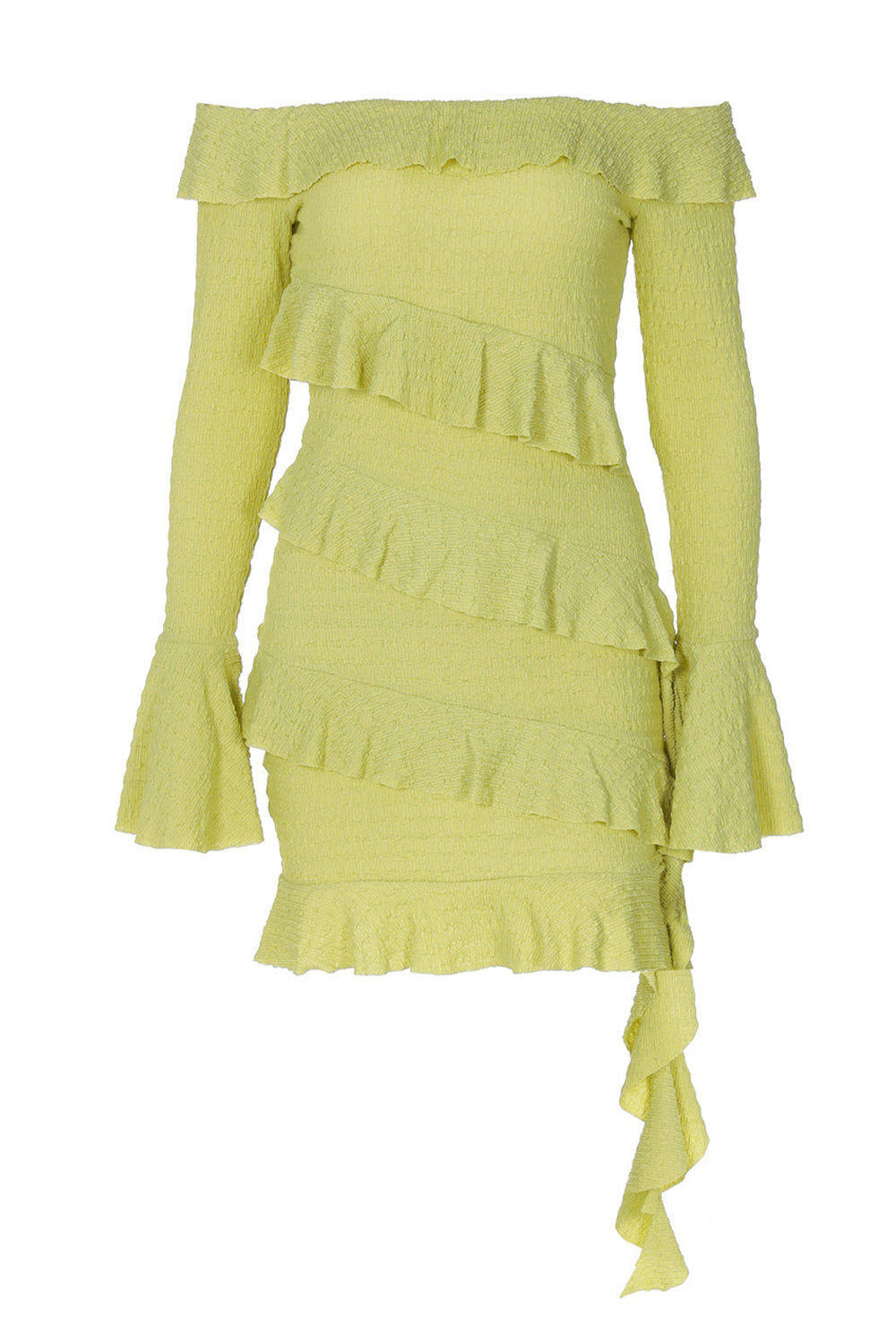 Ruffled Off Shoulder Flare Sleeve Bodycon Streamer Mini Dresses - White