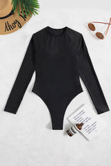 Backless Rhinestone Decor Long Sleeve One - Piece Swimsuit - Black