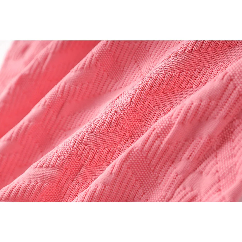 pink camisole dress with metal buckle knitted skirt waist cinching and slimming jacquard skirt