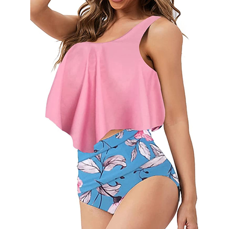 High Waist Flounce Ruffle Top Bikini Swimsuits