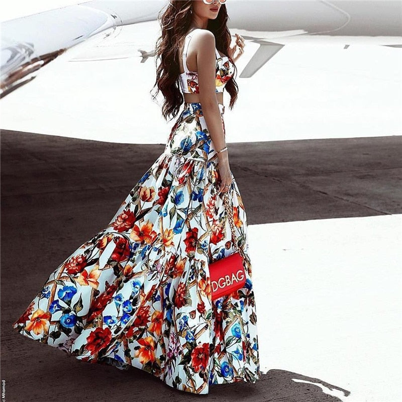 Plus Size 3XL Bohemian Beach Print Dress Sexy Party Night Elegant Maxi White Dress