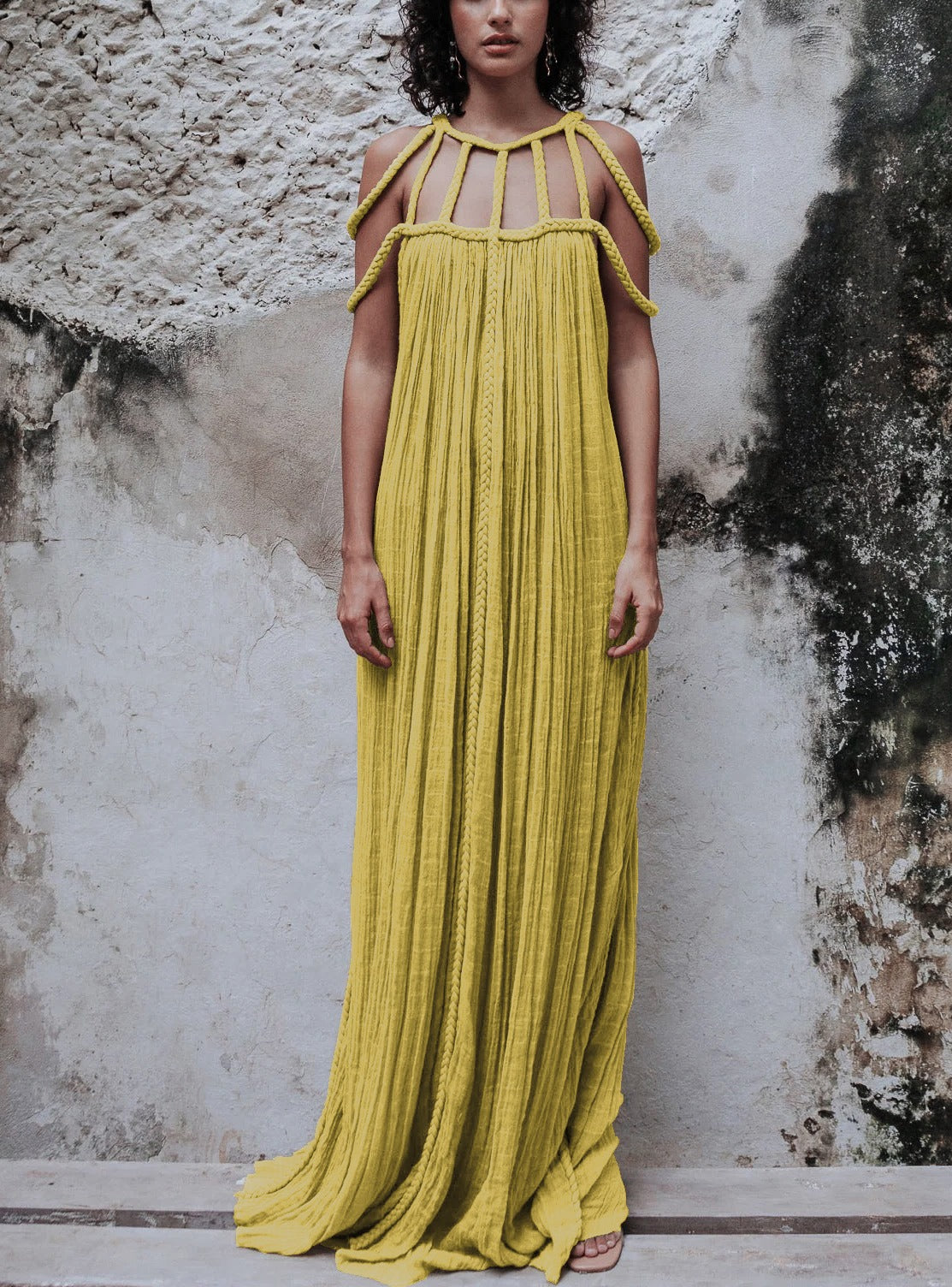 Leisure drawstring multi-color dress for vacation loose fitting dress