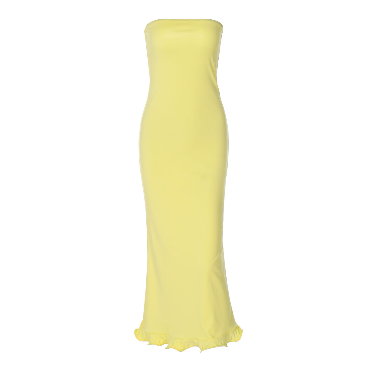Solid color sexy strapless long, slim fit, big wave skirt hem dress