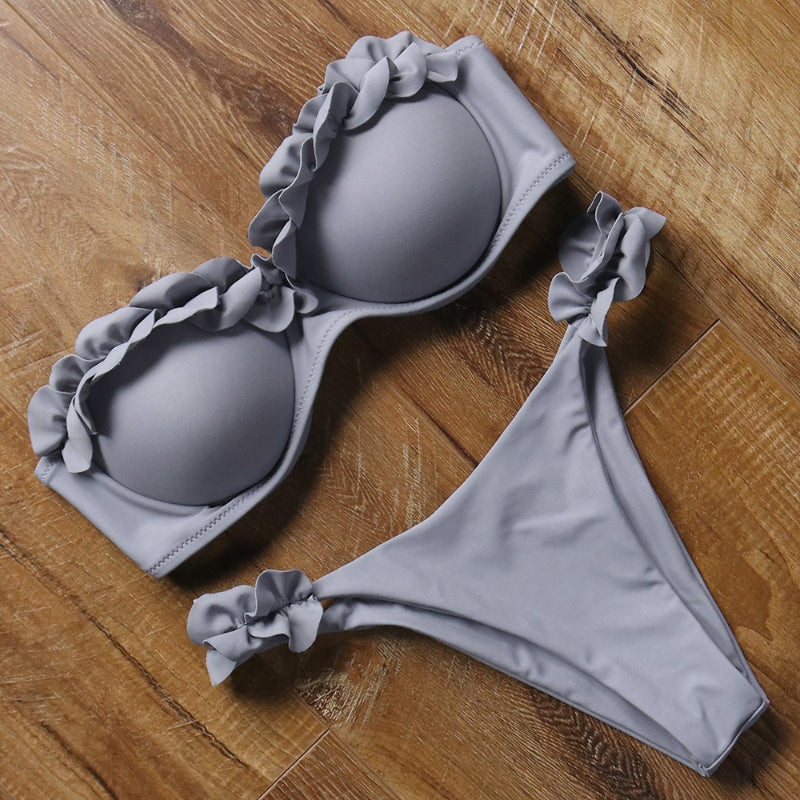 Conjunto de bikini de dos piezas con sujetador push-up sólido