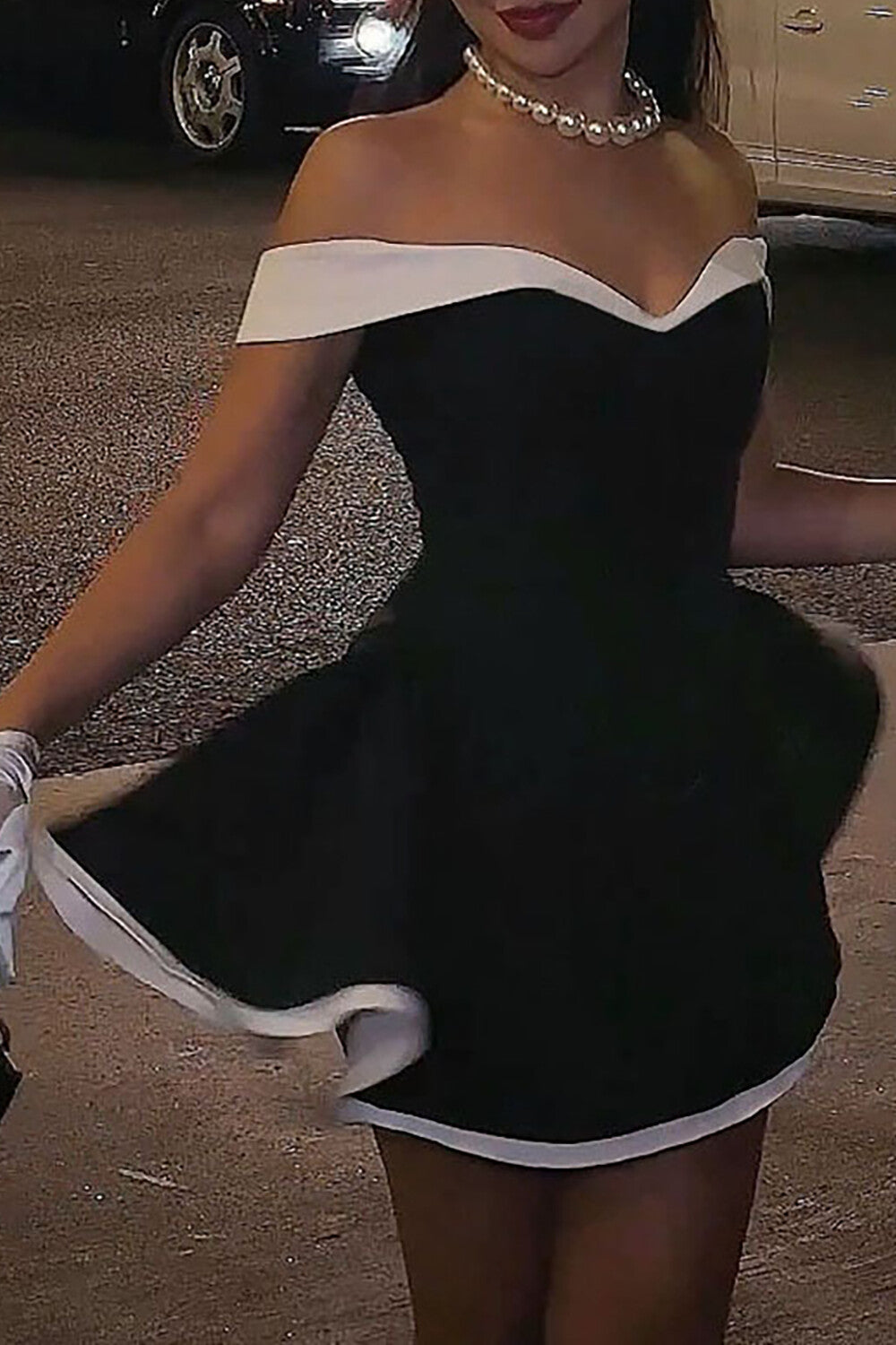 Colorblock Trim Strapless Cinch Waist Cocktail Party Mini Dresses - Black