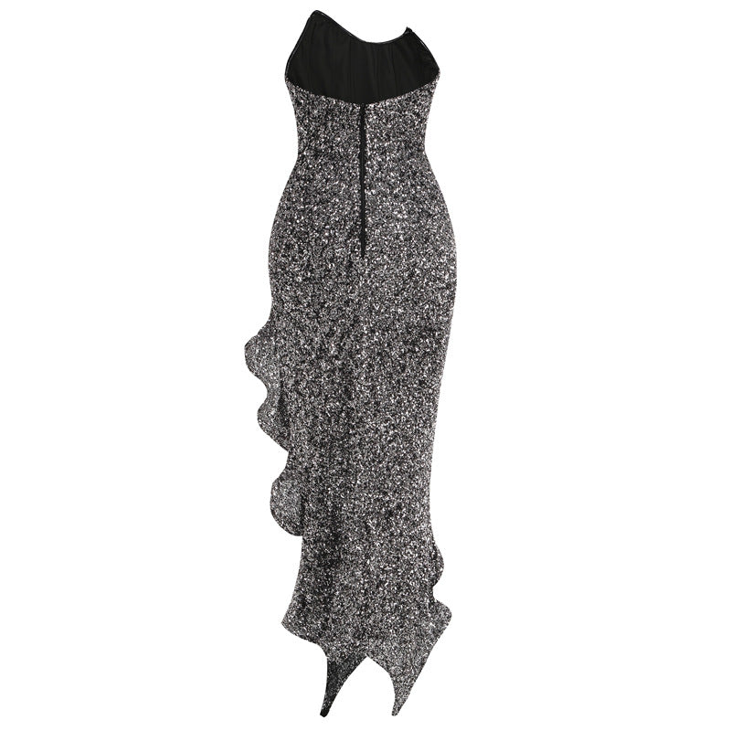 Strapless long skirt with lotus leaf hem party dress