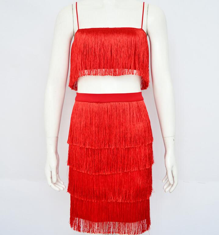 Tassel Strapless Sexy Two Pieces Set Bandage Dress