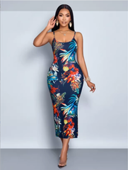 Floral Print Ruffled High - Low Hem Halter Maxi Dresses - SteelBlue Pre Order