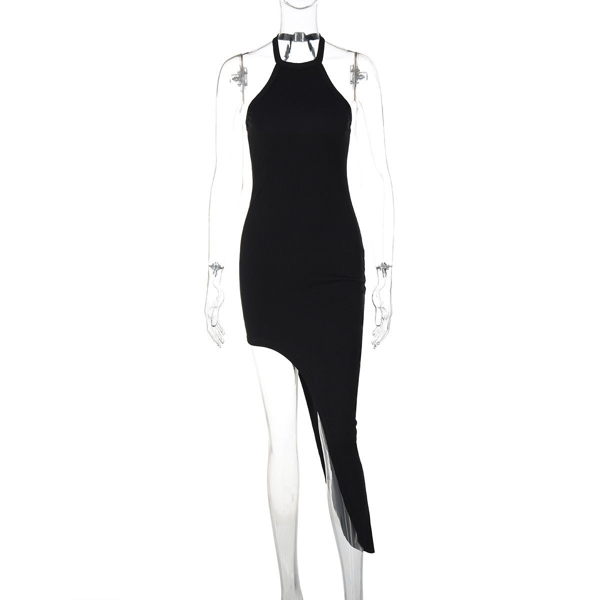 sexy backless split neck sleeveless dress with hanging neck