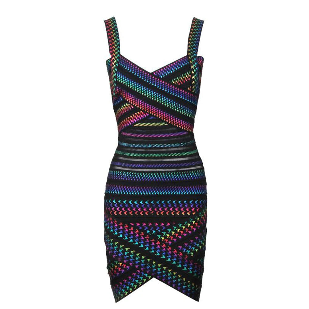 Elegant Bandage Dress Women Sexy Spaghetti Strap Clothing Club Party Mini Backless Dress