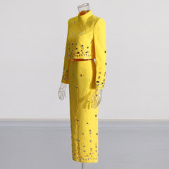 Handmade Beading Short Jacket Skirt Sets Outfits Designer Long Dress Set White Black Yellow Slim Suits Wedding