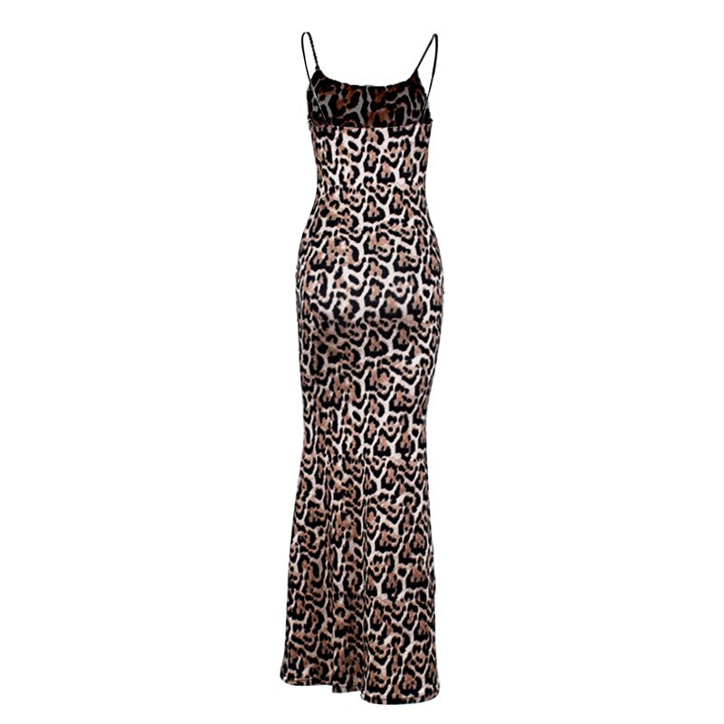 Sexy Leopard Print Backless Women Dress Sleeveless Strap Female Party Long Maxi Dress