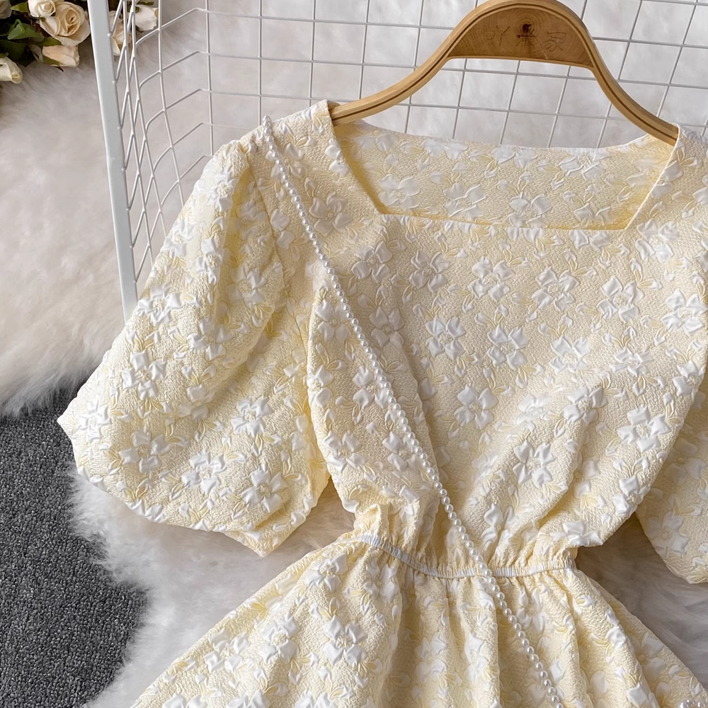 Retro Puff Sleeve Square Neck Mini Dress