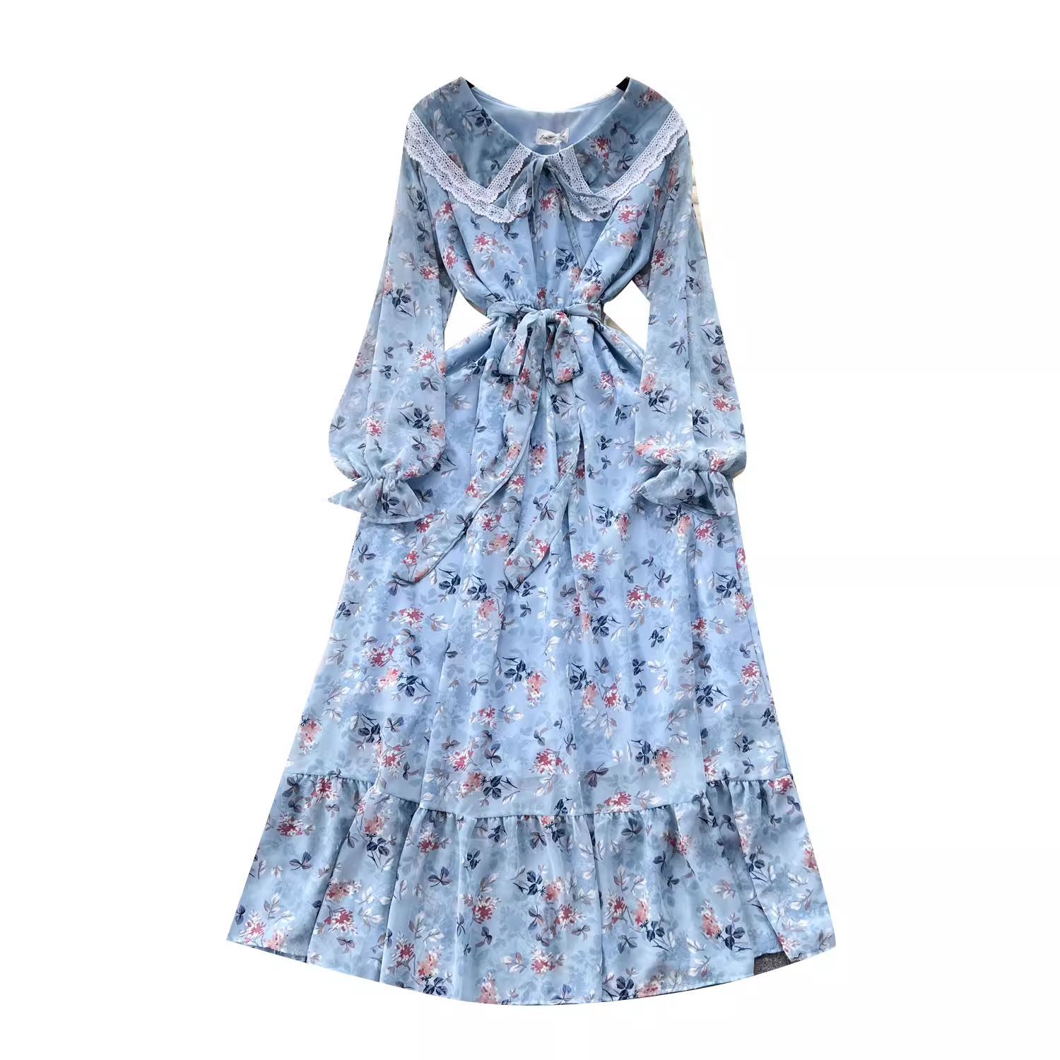 Vestido floral con cuello de muñeca para mujer