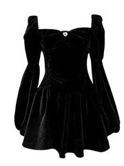 Women's retro velvet black dress