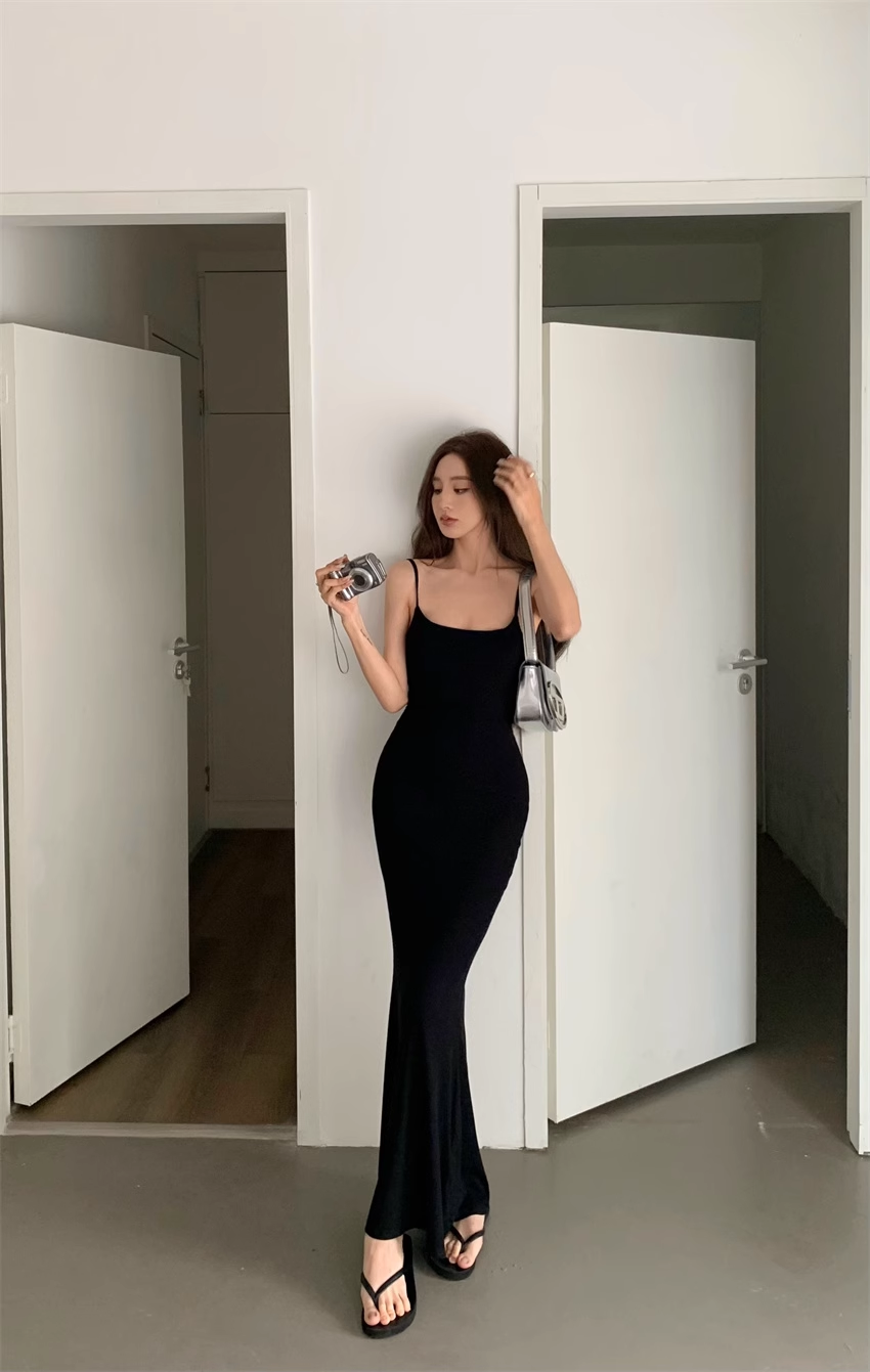 Pure Color Spaghetti Straps Long Maxi dress