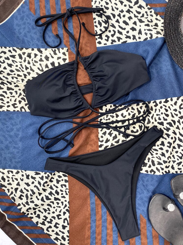 Solid Color Split Swimsuit